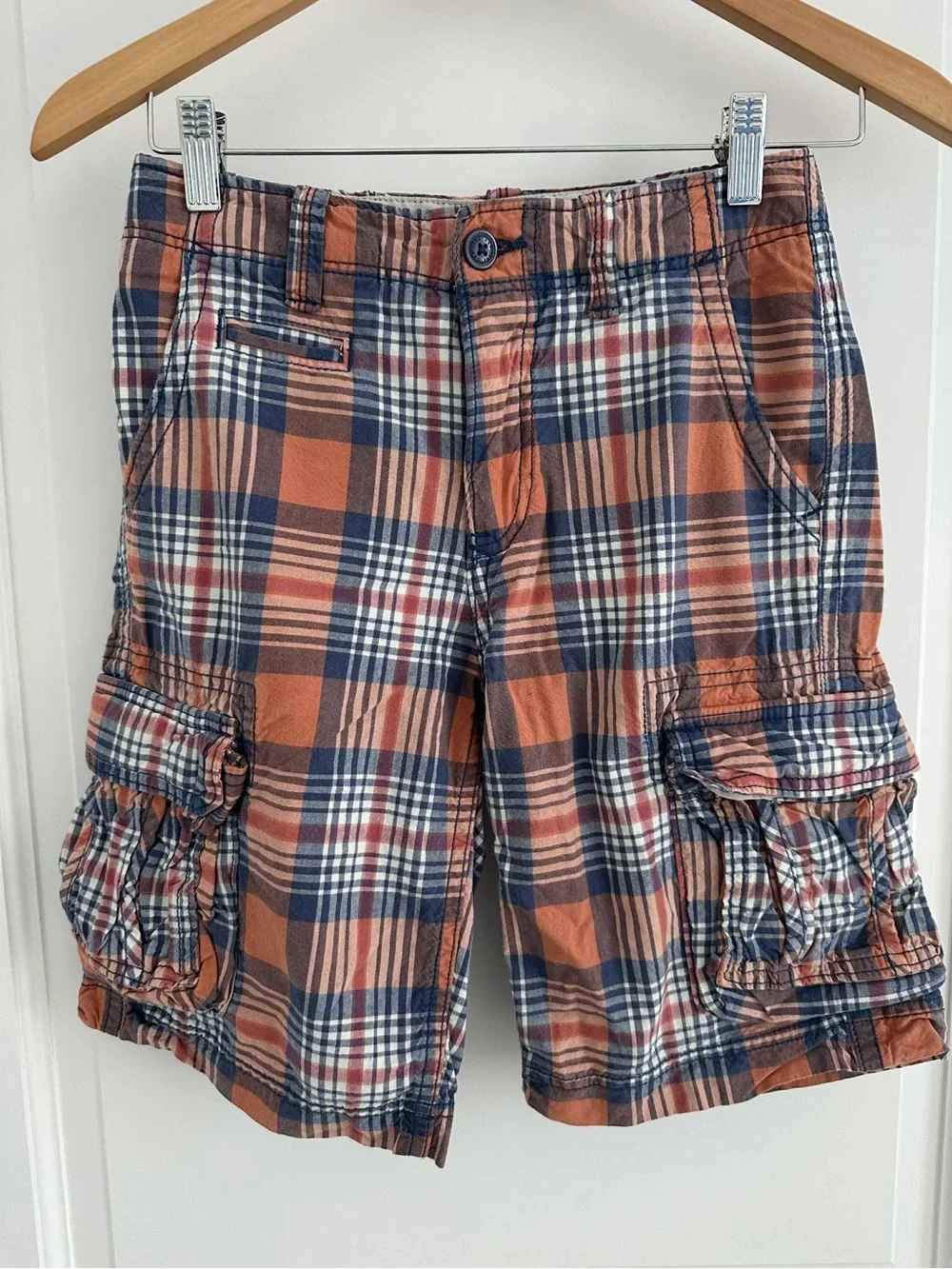 GAP Orange & Navy Plaid Cargo Shorts - Kids